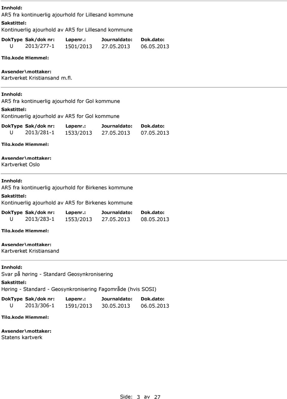 2013 Kartverket Oslo R5 fra kontinuerlig ajourhold for Birkenes kommune Kontinuerlig ajourhold av R5 for Birkenes kommune 2013/283-1 1553/2013 08.05.