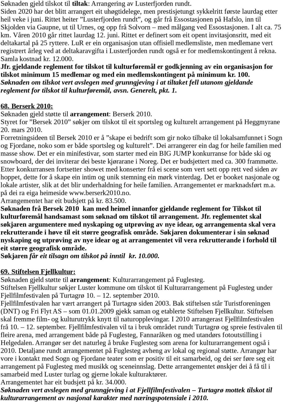 Våren 2010 går rittet laurdag 12. juni. Rittet er definert som eit opent invitasjonsritt, med eit deltakartal på 25 ryttere.