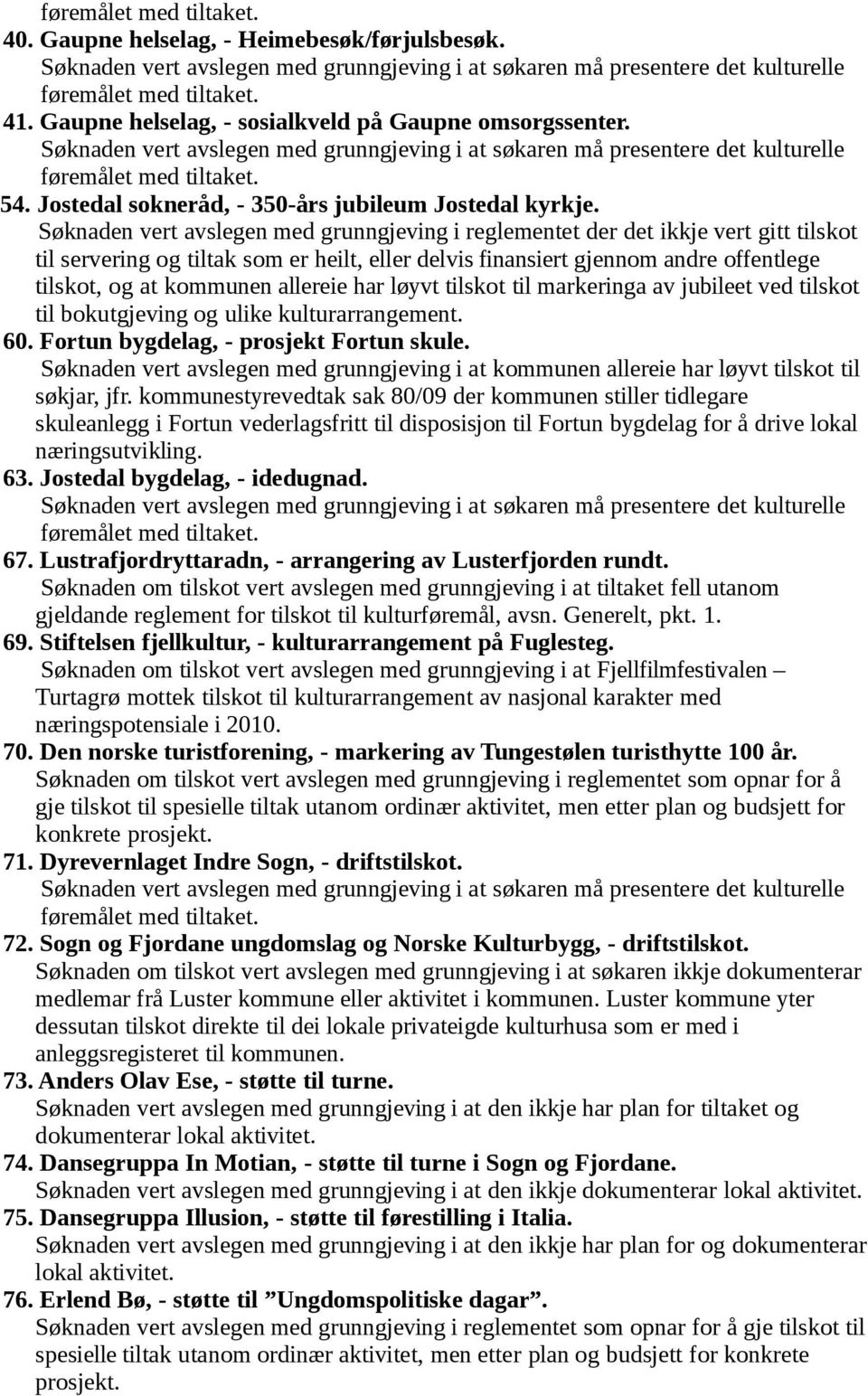 allereie har løyvt tilskot til markeringa av jubileet ved tilskot til bokutgjeving og ulike kulturarrangement. 60. Fortun bygdelag, - prosjekt Fortun skule.