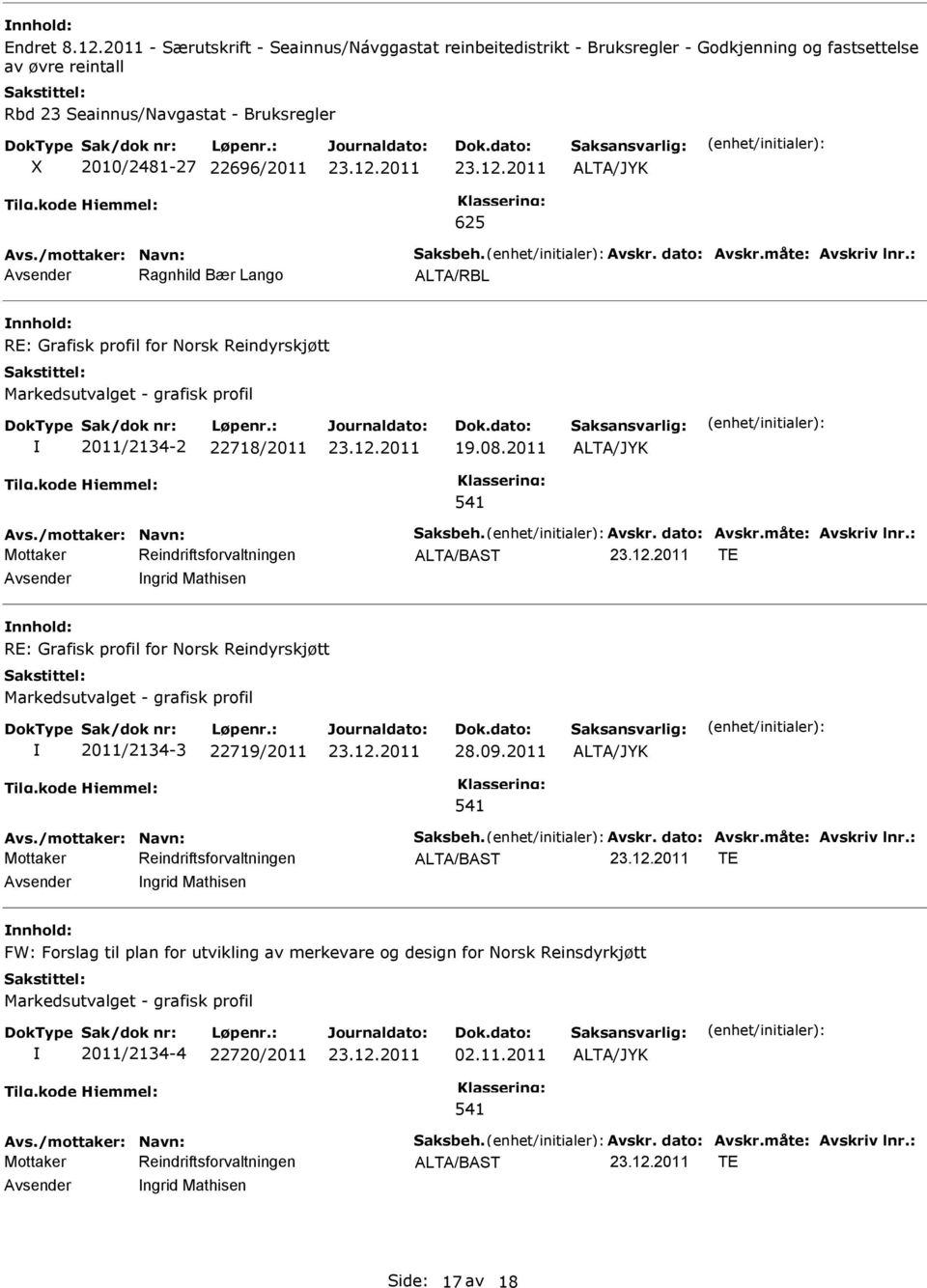 22696/2011 625 Ragnhild Bær Lango RE: Grafisk profil for Norsk Reindyrskjøtt Markedsutvalget - grafisk profil 2011/2134-2 22718/2011 19.08.