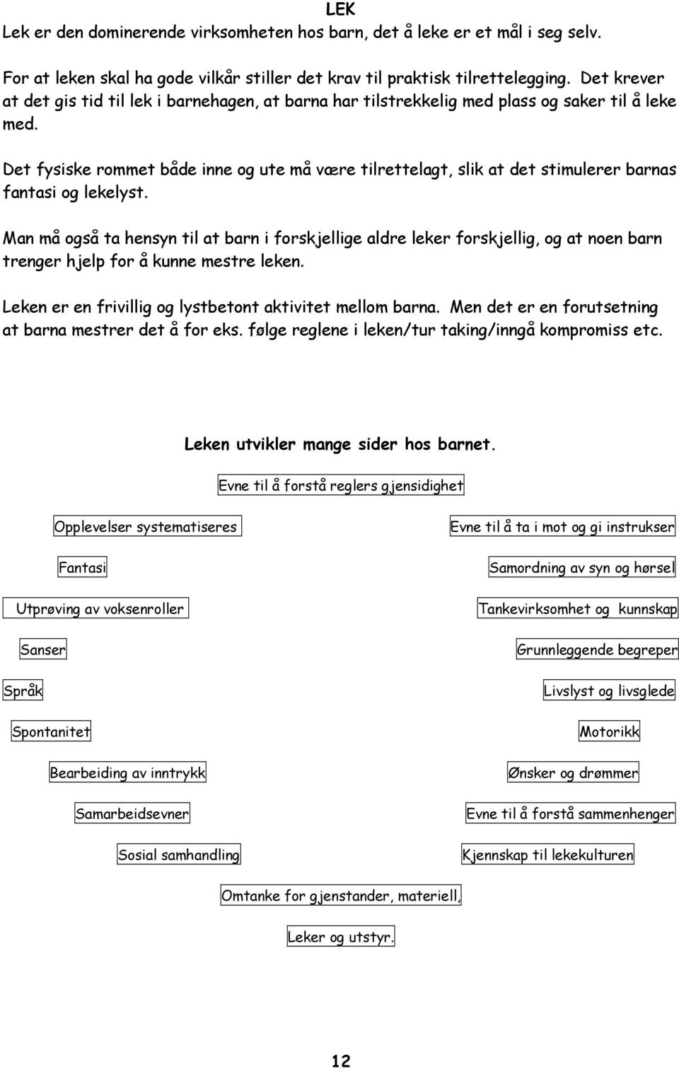 Det fysiske rommet både inne og ute må være tilrettelagt, slik at det stimulerer barnas fantasi og lekelyst.