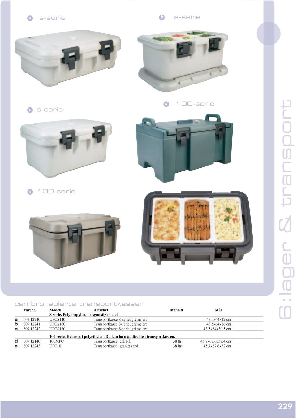 gråmelert 43,5x64x26 cm c 609 12242 UPCS180 Transportkasse S-serie, gråmelert 43,5x64x30,5 cm 100-serie. Helstøpt i polyethylen.