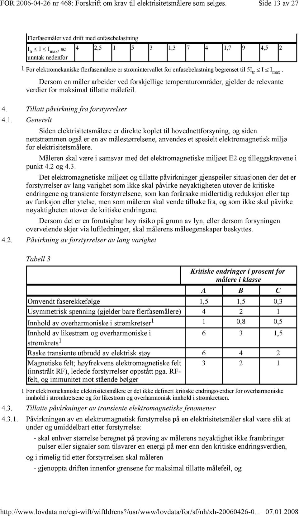 Tillatt påvirkning fra forstyrrelser 4.1.