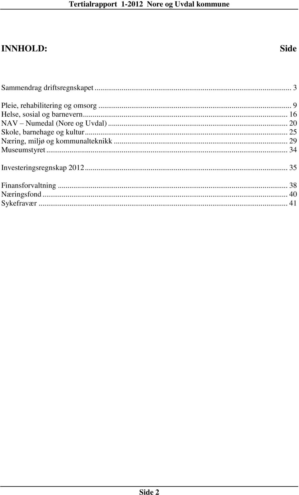 .. 20 Skole, barnehage og kultur... 25 Næring, miljø og kommunalteknikk.