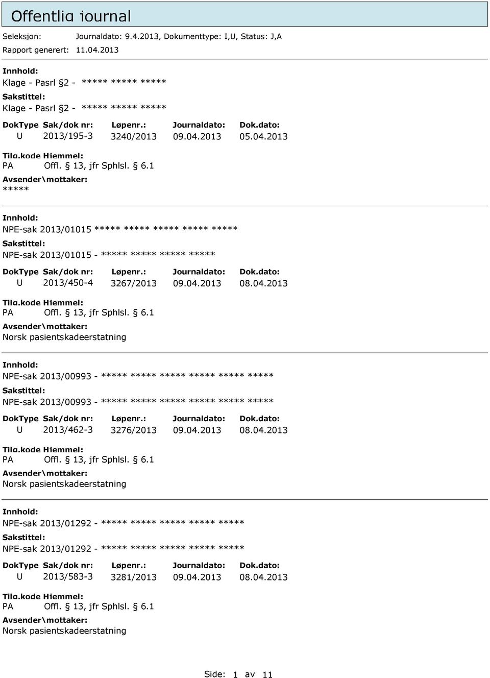 2013/01015 NPE-sak 2013/01015-2013/450-4 3267/2013 NPE-sak 2013/00993 - NPE-sak