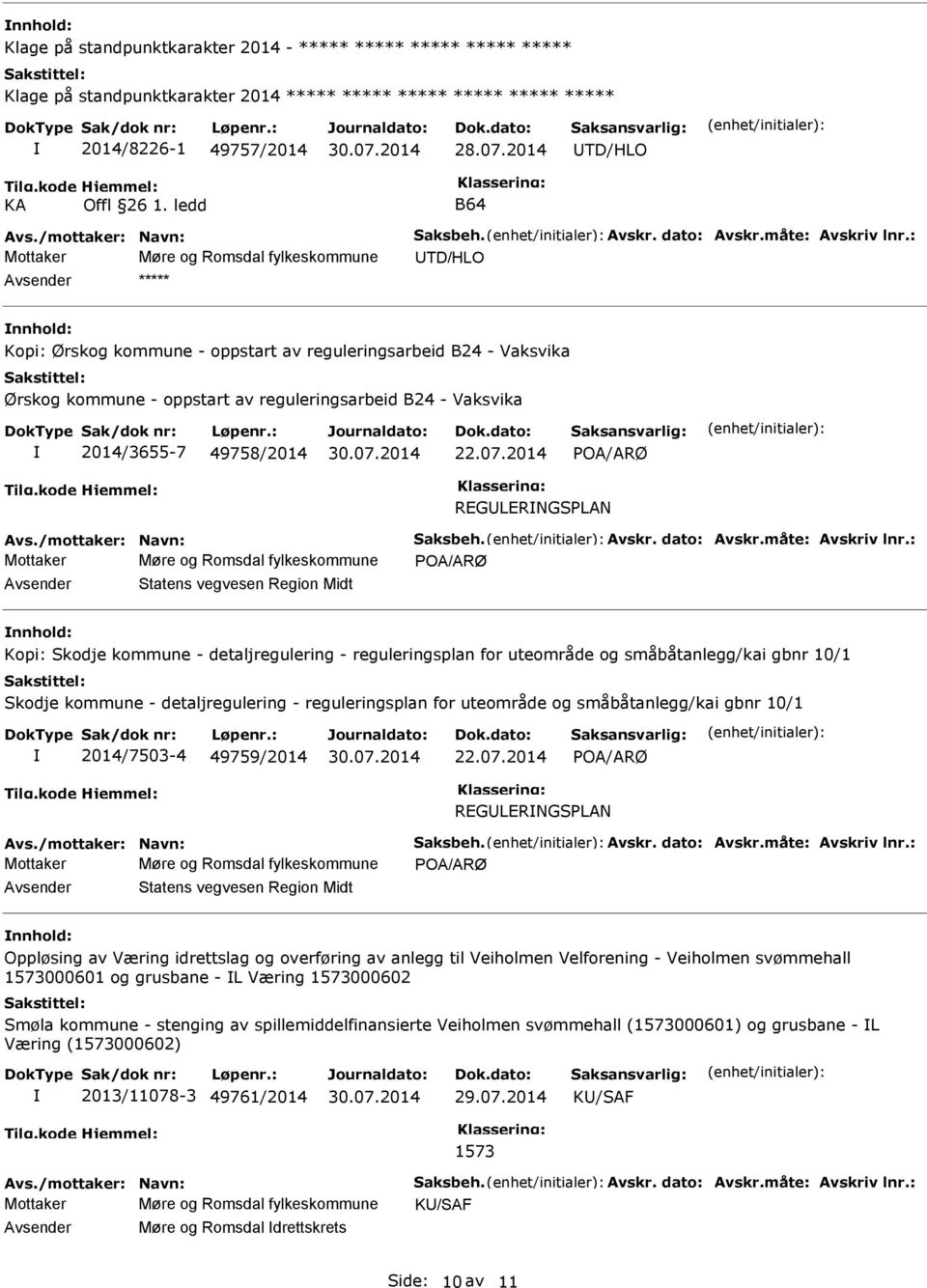 49758/2014 22.07.2014 POA/ARØ REGLERNGSPLAN Avs./mottaker: Navn: Saksbeh. Avskr. dato: Avskr.måte: Avskriv lnr.