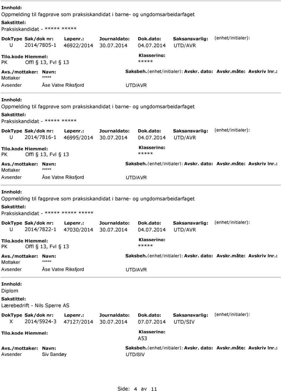 måte: Avskriv lnr.: Oppmelding til fagprøve som praksiskandidat i barne- og ungdomsarbeidarfaget Praksiskandidat - 2014/7822-1 47030/2014 Avs./mottaker: Navn: Saksbeh. Avskr. dato: Avskr.