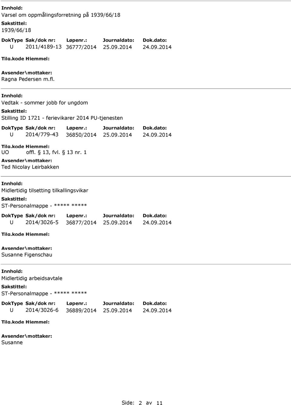 Ted Nicolay Leirbakken Midlertidig tilsetting tilkallingsvikar ST-Personalmappe - 2014/3026-5 36877/2014