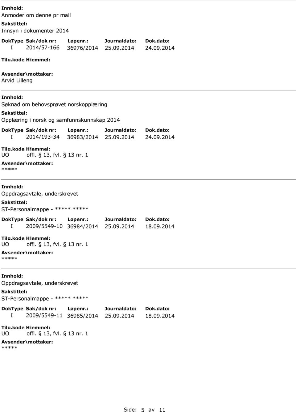 36983/2014 Oppdragsavtale, underskrevet ST-Personalmappe - 2009/