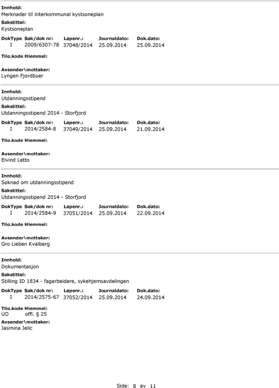 2014 Eivind Letto Søknad om utdanningsstipend tdanningsstipend 2014 - Storfjord 2014/2584-9 37051/2014 22.09.