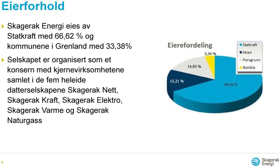 kjernevirksomhetene samlet i de fem heleide datterselskapene Skagerak