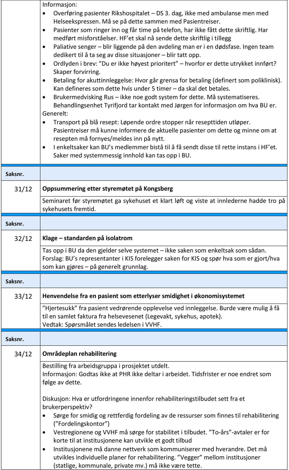 HF et skal nå sende dette skriftlig i tillegg Paliative senger blir liggende på den avdeling man er i en dødsfase. Ingen team dedikert til å ta seg av disse situasjoner blir tatt opp.