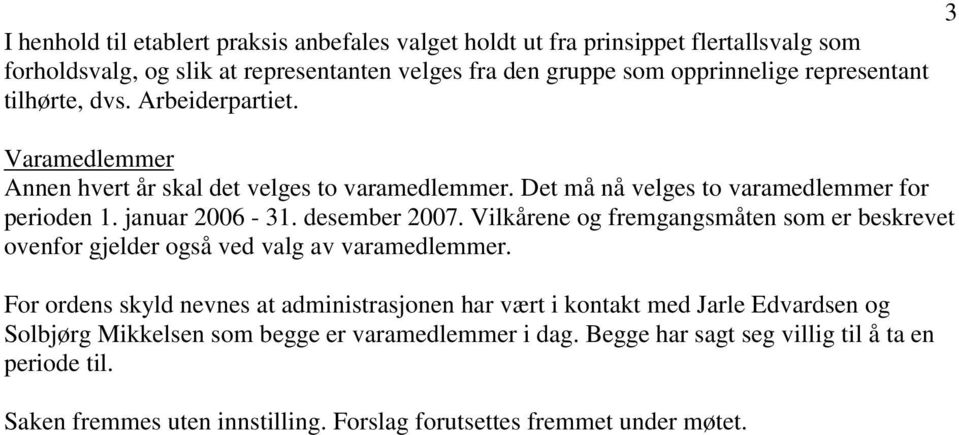 desember 2007. Vilkårene og fremgangsmåten som er beskrevet ovenfor gjelder også ved valg av varamedlemmer.