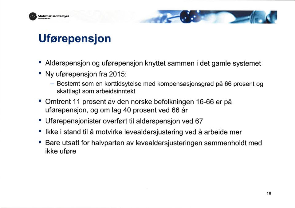 nrske beflkningen 16-66 er på uførepensjh, g m lag 40 prsent ved 66 år Uførepensjnister verf ørttil alderspensjn ved 67 lkke i