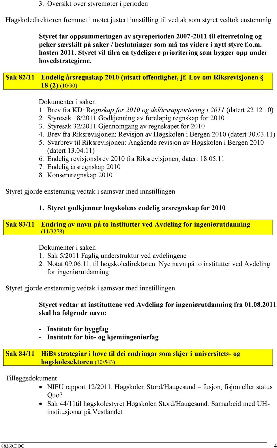 Sak 82/11 Endelig årsregnskap 2010 (utsatt offentlighet, jf. Lov om Riksrevisjonen 18 (2) (10/90) 1. Brev fra KD: Regnskap for 2010 og delårsrapportering i 2011 (datert 22.12.10) 2.