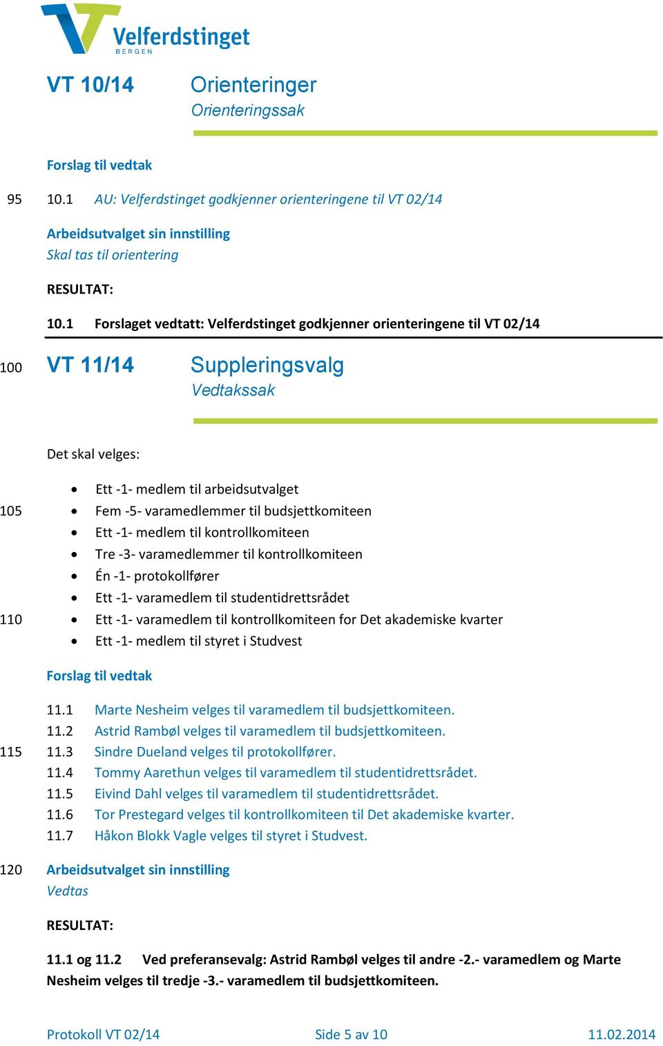 budsjettkomiteen Ett -1- medlem til kontrollkomiteen Tre -3- varamedlemmer til kontrollkomiteen Én -1- protokollfører Ett -1- varamedlem til studentidrettsrådet Ett -1- varamedlem til