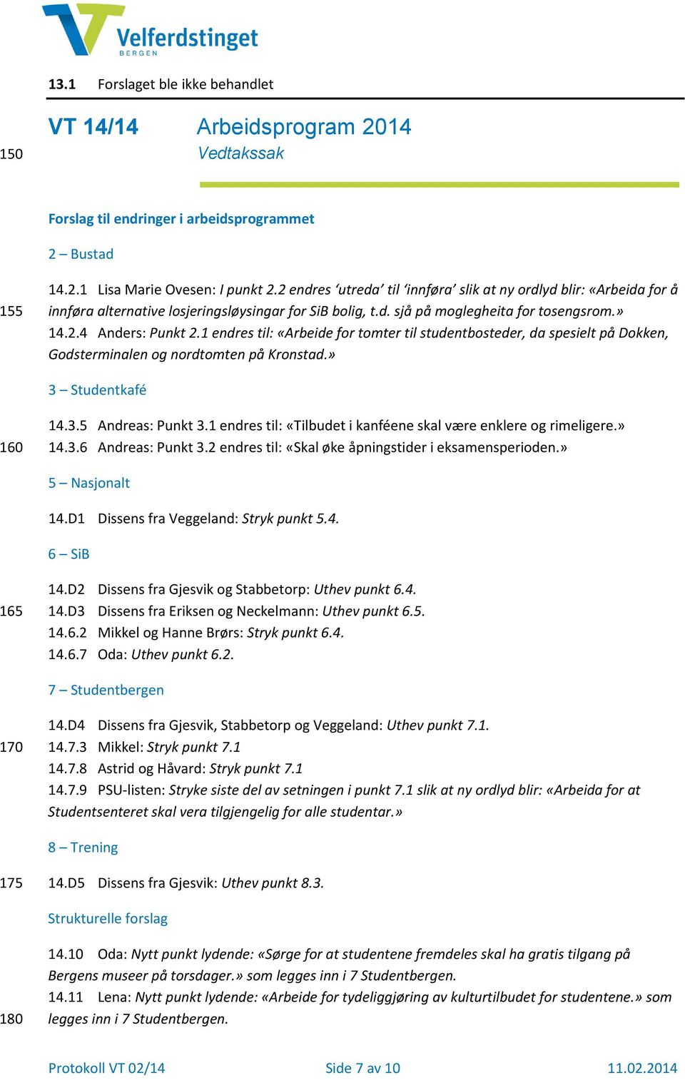 1 endres til: «Arbeide for tomter til studentbosteder, da spesielt på Dokken, Godsterminalen og nordtomten på Kronstad.» 3 Studentkafé 160 14.3.5 Andreas: Punkt 3.