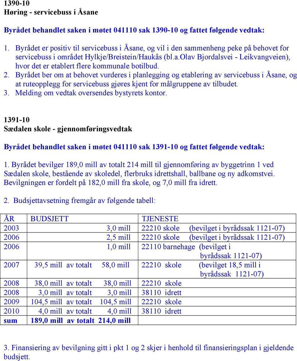 2. Byrådet ber om at behovet vurderes i planlegging og etablering av servicebuss i Åsane, og at ruteopplegg for servicebuss gjøres kjent for målgruppene av tilbudet. 3.