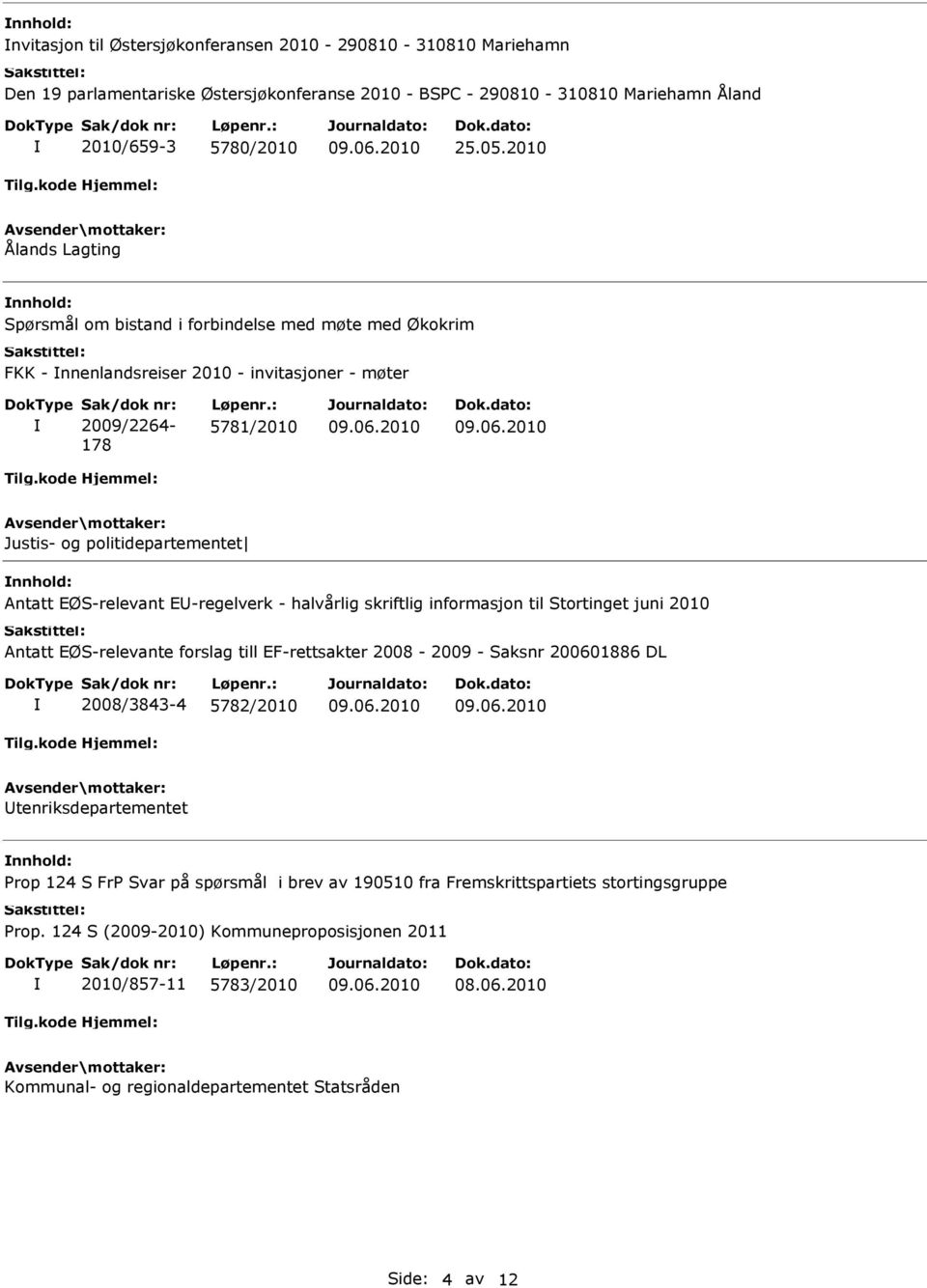 : 5781/2010 Justis- og politidepartementet Antatt EØS-relevant E-regelverk - halvårlig skriftlig informasjon til Stortinget juni 2010 Antatt EØS-relevante forslag till EF-rettsakter 2008-2009 -