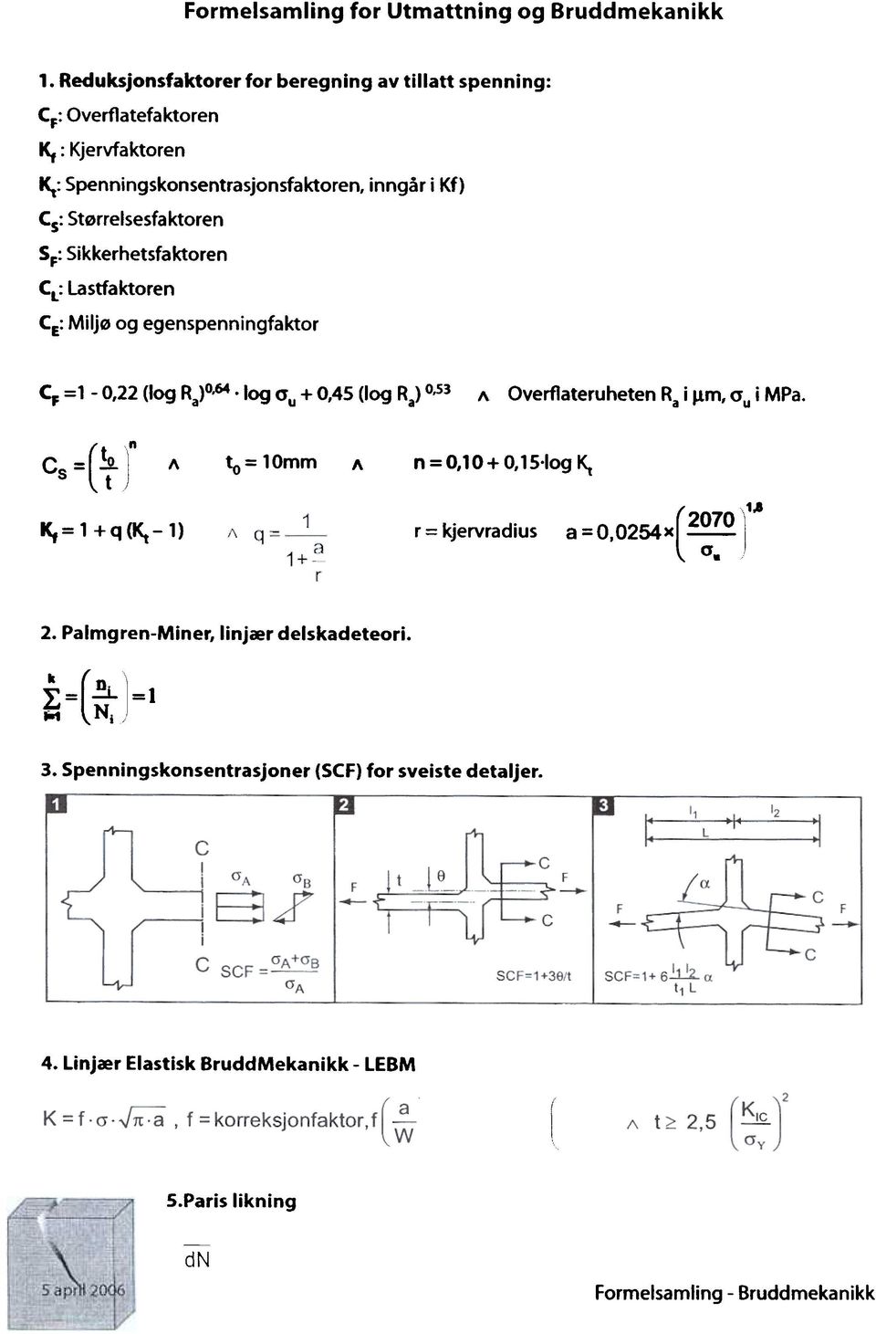 Sikkerhetsfaktoren CL: lastfaktoren CE: Milj0 og egenspenningfaktor c, =1-0,22 (log Ra>O.64 -log au + 0,45 (log Ra> 0,53 1\ Overflateruheten Ra i Jim, O'u i MPa.