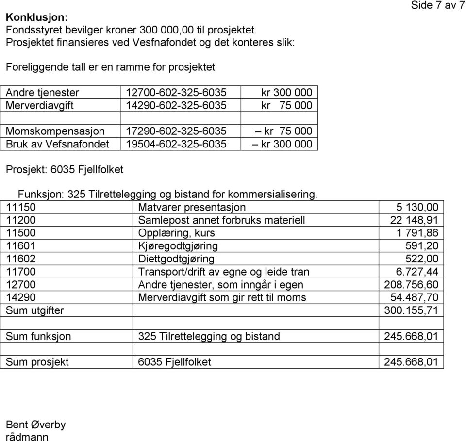 11150 Matvarer presentasjon 5 130,00 11200 Samlepost annet forbruks materiell 22 148,91 11500 Opplæring, kurs 1 791,86 11601 Kjøregodtgjøring 591,20 11602 Diettgodtgjøring