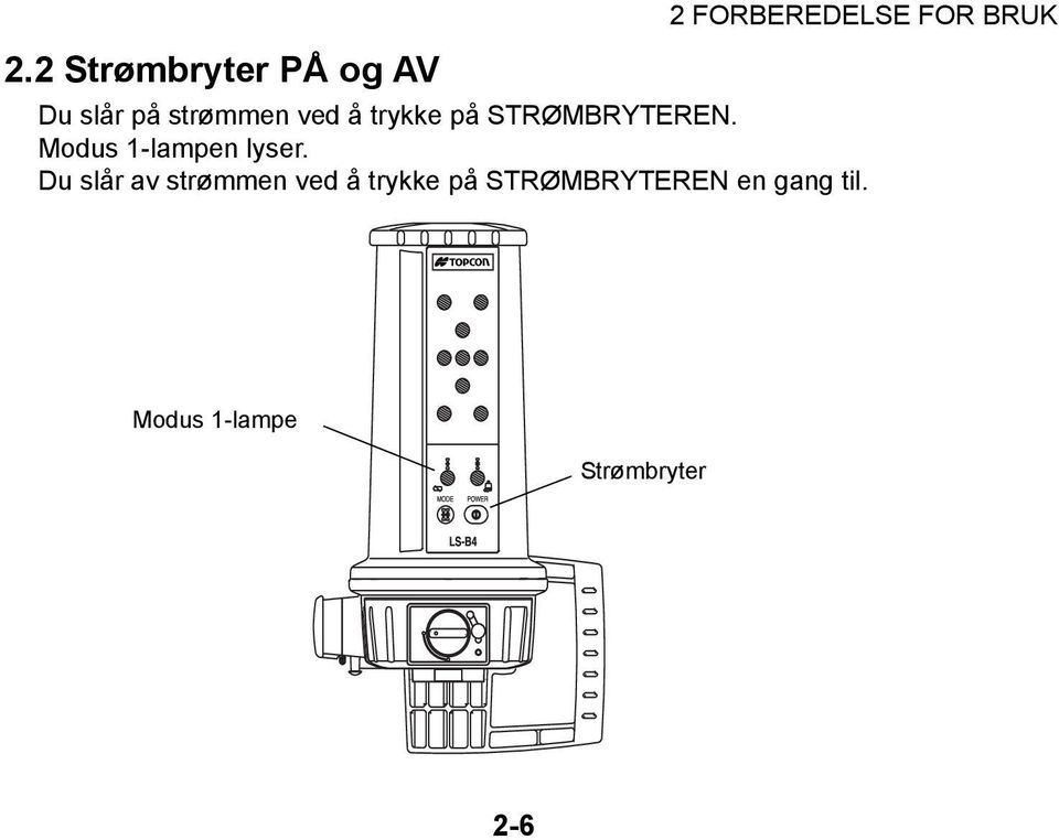 Modus 1-lampen lyser.