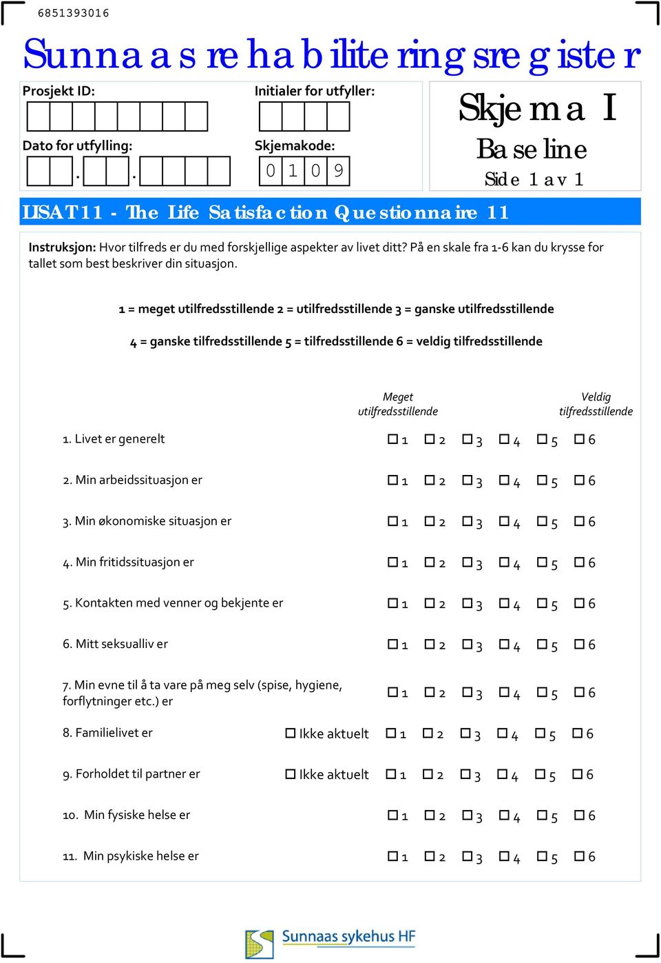 1 = meget utilfredsstillende 2 = utilfredsstillende 3 = ganske utilfredsstillende 4 = ganske tilfredsstillende 5 = tilfredsstillende 6 = veldig tilfredsstillende Meget utilfredsstillende Veldig