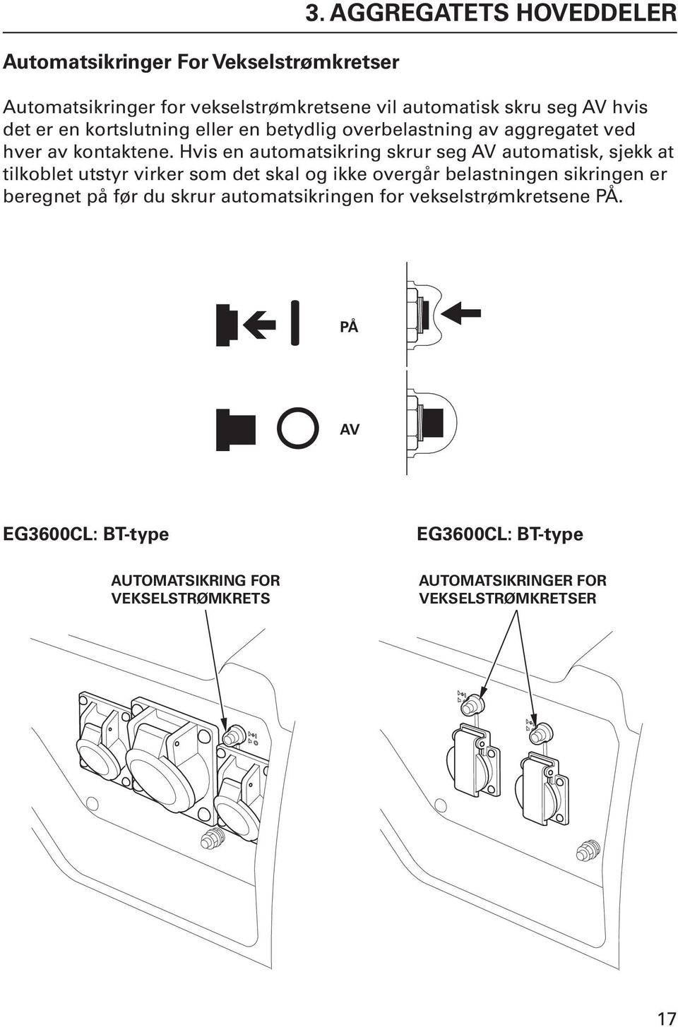 overbelastning av aggregatet ved hver av kontaktene.