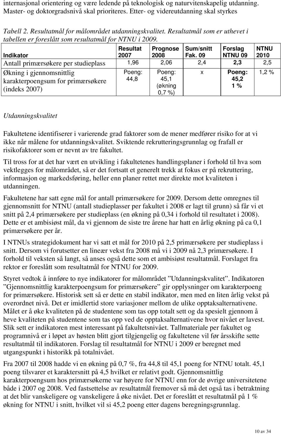 09 Forslag NTNU 09 NTNU 2010 Antall primærsøkere per studieplass 1,96 2,06 2,4 2,3 2,5 x 1,2 % Økning i gjennomsnittlig karakterpoengsum for primærsøkere (indeks 2007) Poeng: 44,8 Poeng: 45,1 (økning