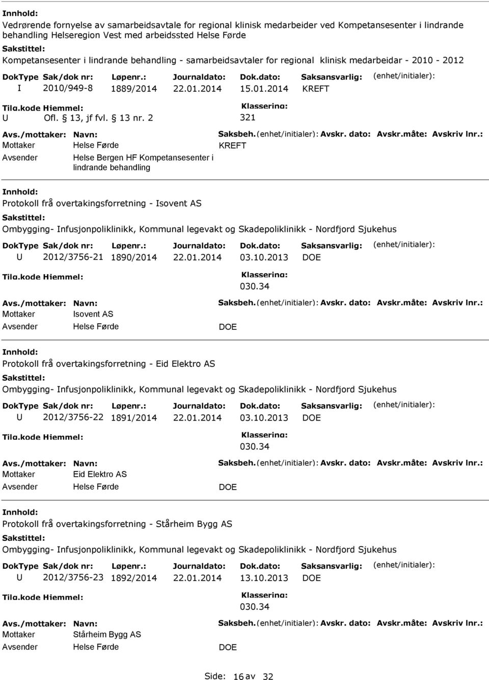 2 321 KREFT Helse Bergen HF Kompetansesenter i lindrande behandling rotokoll frå overtakingsforretning - sovent AS Ombygging- nfusjonpoliklinikk, Kommunal legevakt og Skadepoliklinikk - Nordfjord