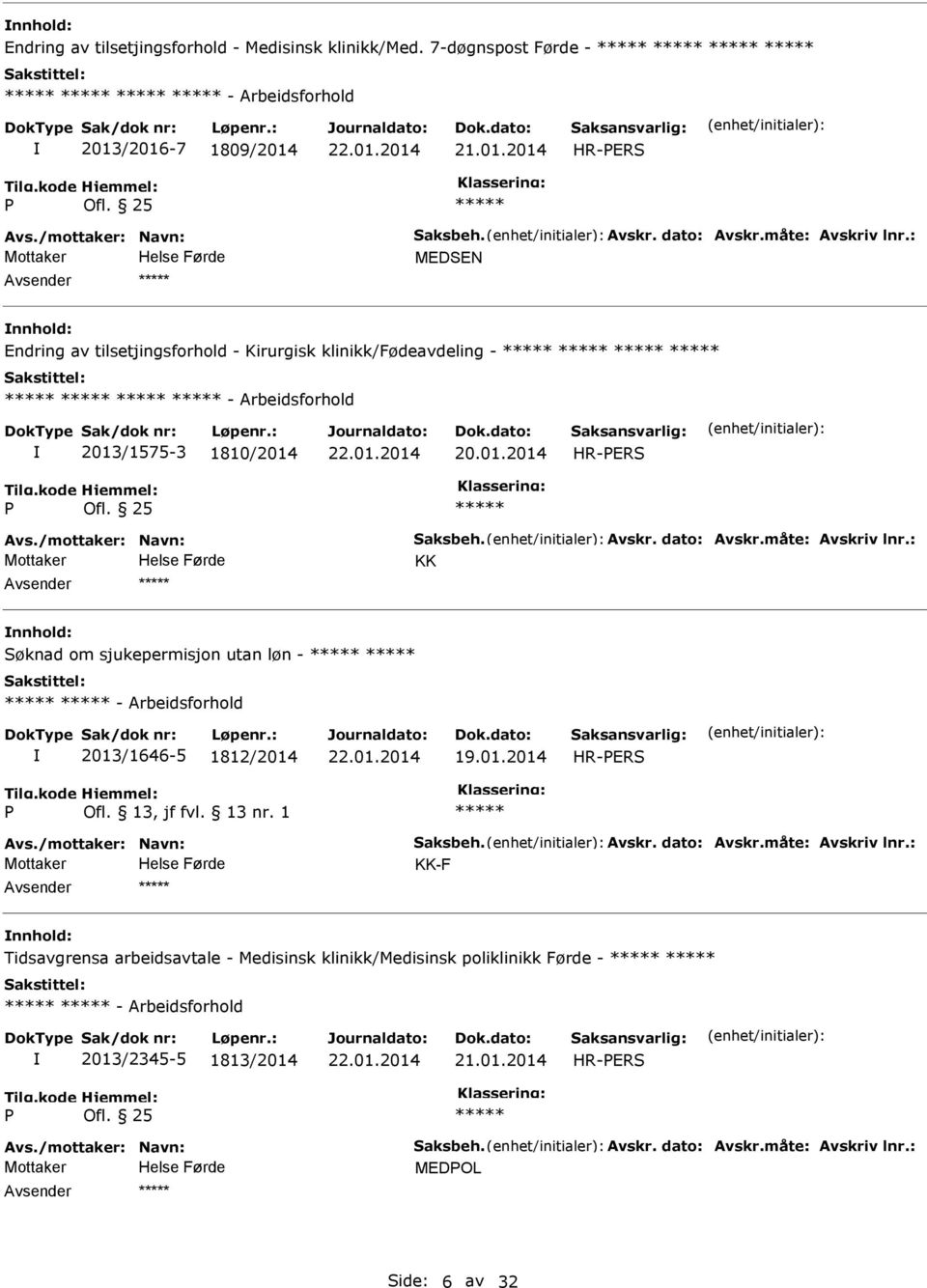 klinikk/fødeavdeling - - Arbeidsforhold 2013