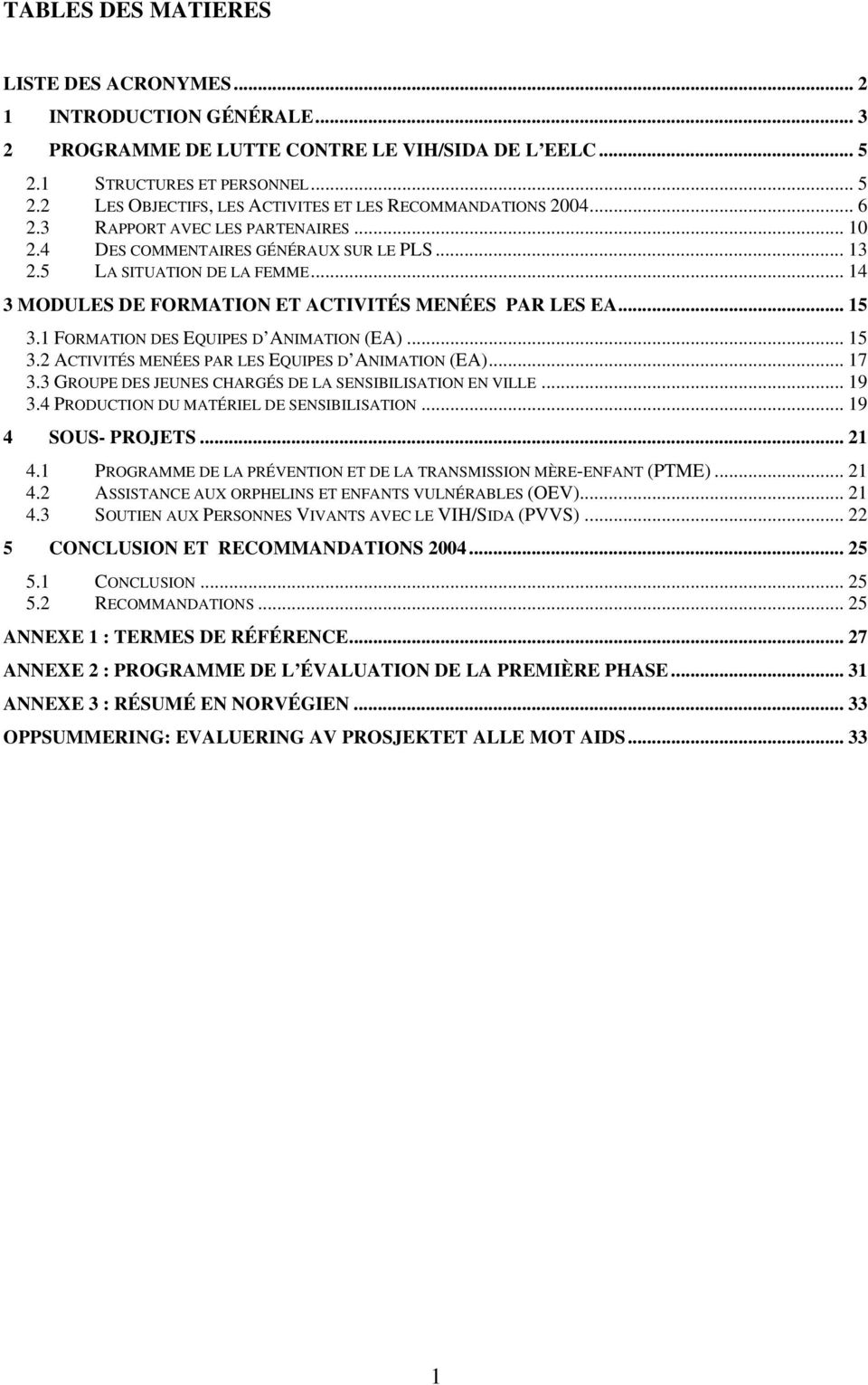 1 FORMATION DES EQUIPES D ANIMATION (EA)... 15 3.2 ACTIVITÉS MENÉES PAR LES EQUIPES D ANIMATION (EA)... 17 3.3 GROUPE DES JEUNES CHARGÉS DE LA SENSIBILISATION EN VILLE... 19 3.