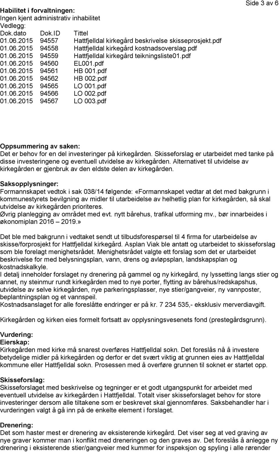 pdf 01.06.2015 94567 LO 003.pdf Side 3 av 6 Oppsummering av saken: Det er behov for en del investeringer på kirkegården.