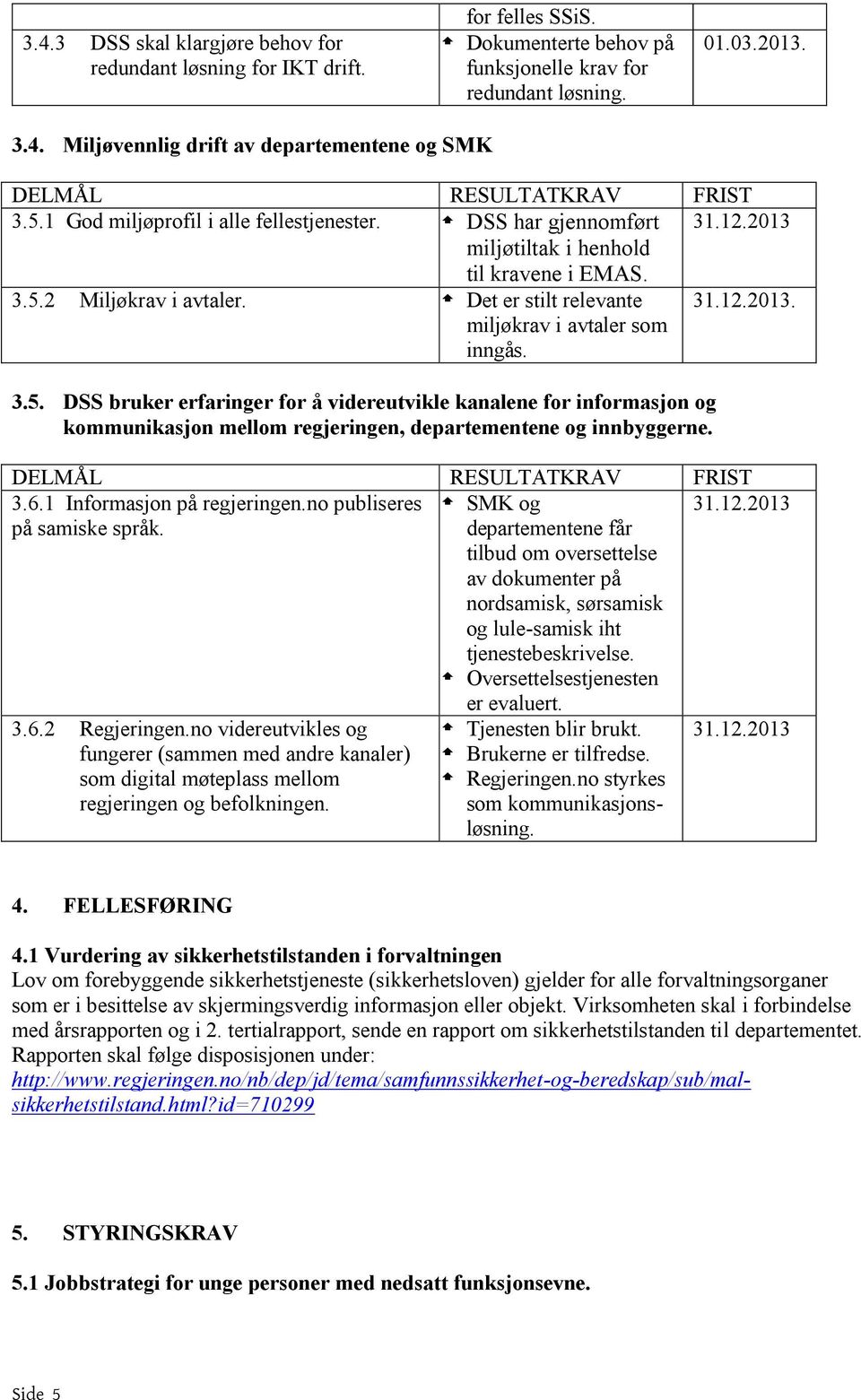 DELMÅL RESULTATKRAV FRIST 3.6.1 Informasjon på regjeringen.no publiseres på samiske språk.