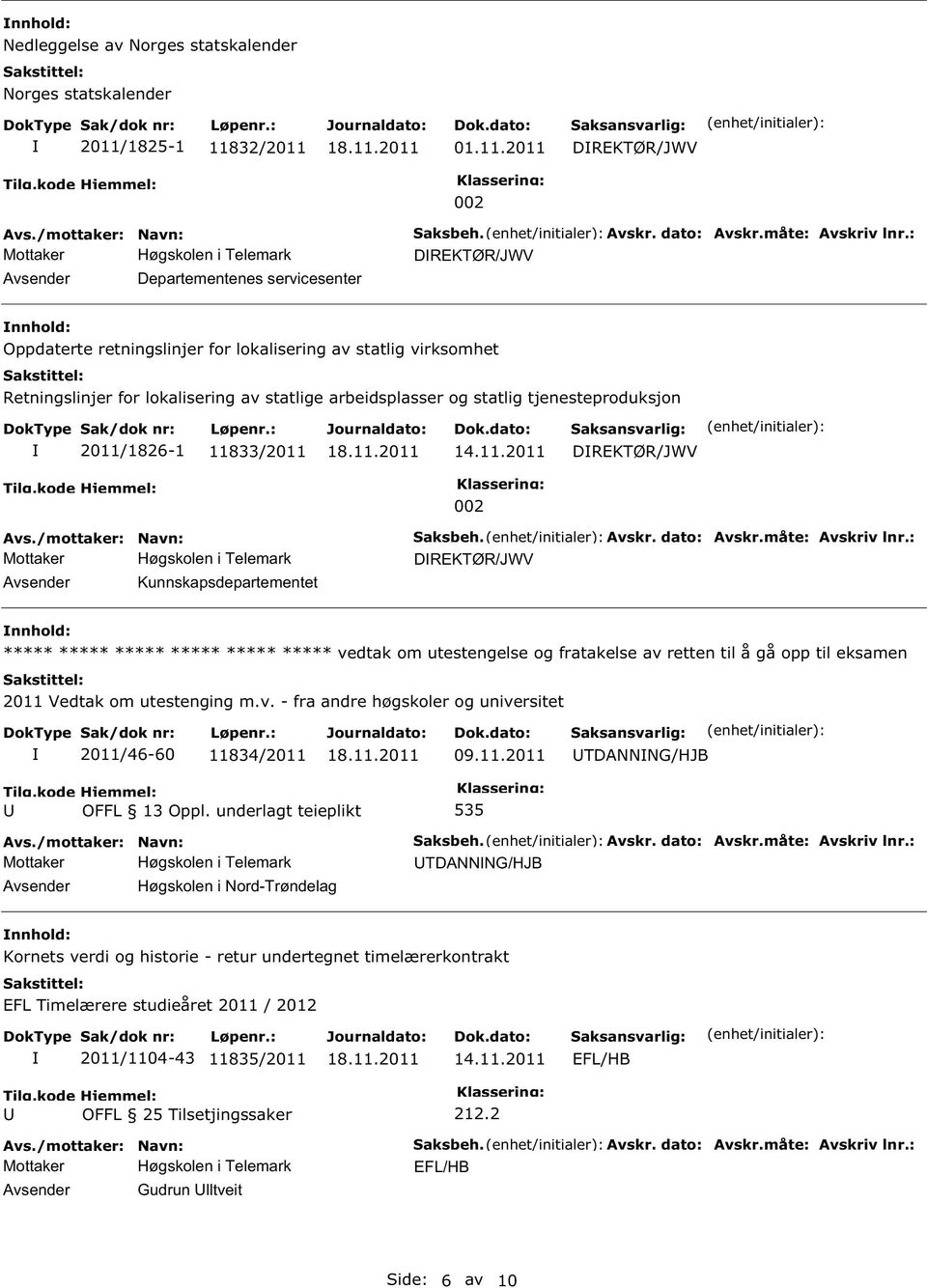 1826-1 11833/2011 14.11.2011 DREKTØR/JWV Kunnskapsdepartementet 002 aksbeh. Avskr. dato: Avskr.måte: Avskriv lnr.