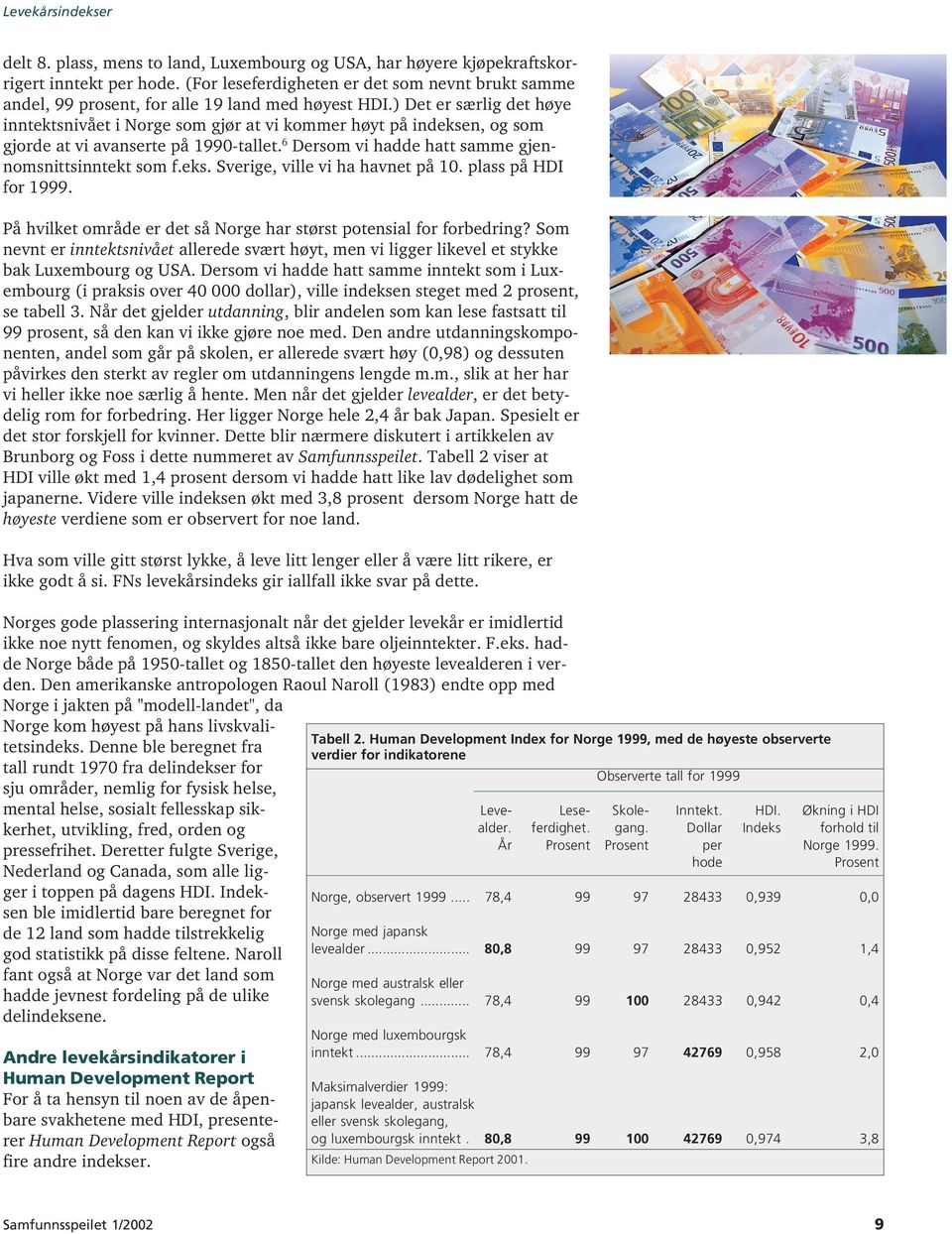 plass på HDI for 1999. På hvilket område er det så Norge har størst potensial for forbedring? Som nevnt er inntektsnivået allerede svært høyt, men vi ligger likevel et stykke bak Luxembourg og USA.