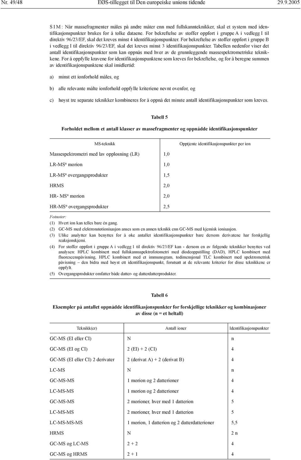 For bekreftelse av stoffer oppført i gruppe B i vedlegg I til direktiv 96/23/EF, skal det kreves minst 3 identifikasjonspunkter.