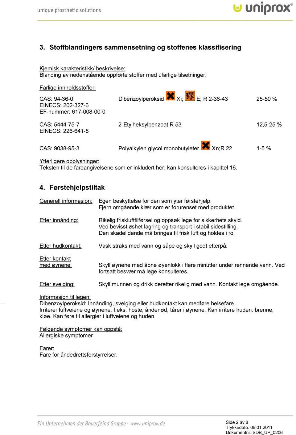 9038-95-3 Polyalkylen glycol monobutyleter Xn;R 22 1-5 % Ytterligere opplysninger: Teksten til de fareangivelsene som er inkludert her, kan konsulteres i kapittel 16. 4.