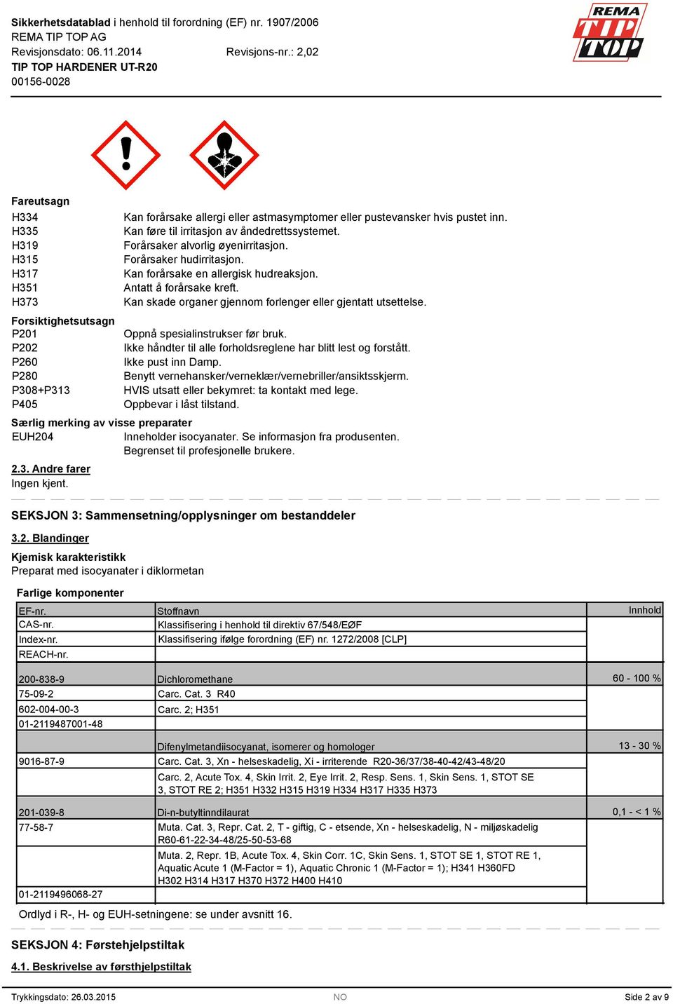 Oppnå spesialinstrukser før bruk. Ikke håndter til alle forholdsreglene har blitt lest og forstått. Ikke pust inn Damp. Benytt vernehansker/verneklær/vernebriller/ansiktsskjerm.