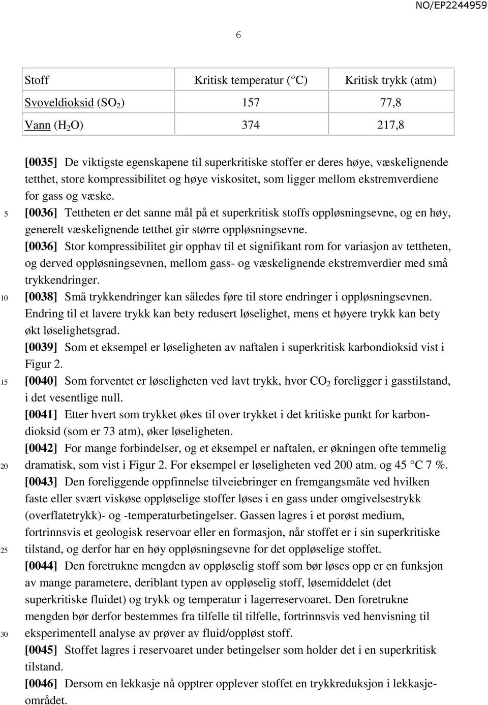 [0036] Tettheten er det sanne mål på et superkritisk stoffs oppløsningsevne, og en høy, generelt væskelignende tetthet gir større oppløsningsevne.