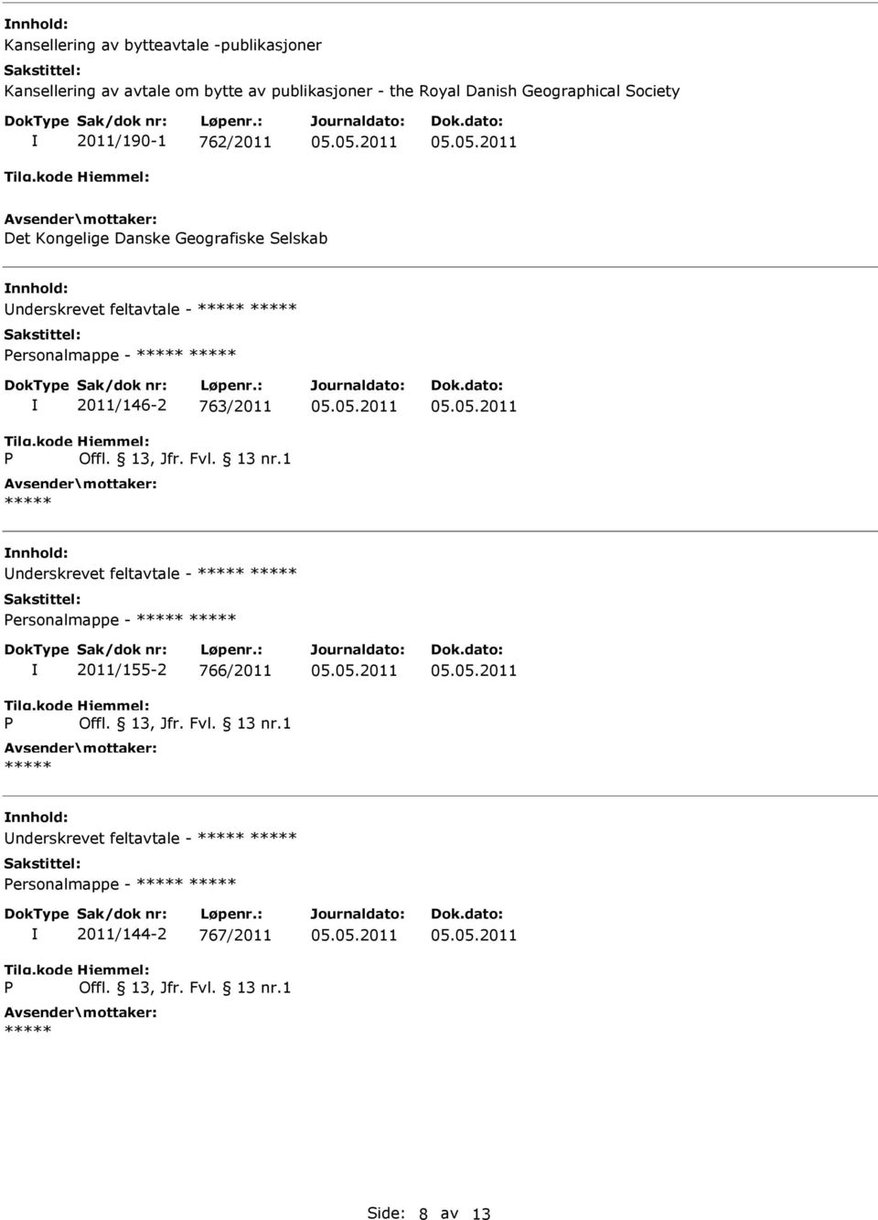 nnhold: nderskrevet feltavtale - ersonalmappe - 2011/146-2 763/2011 nnhold: nderskrevet feltavtale -