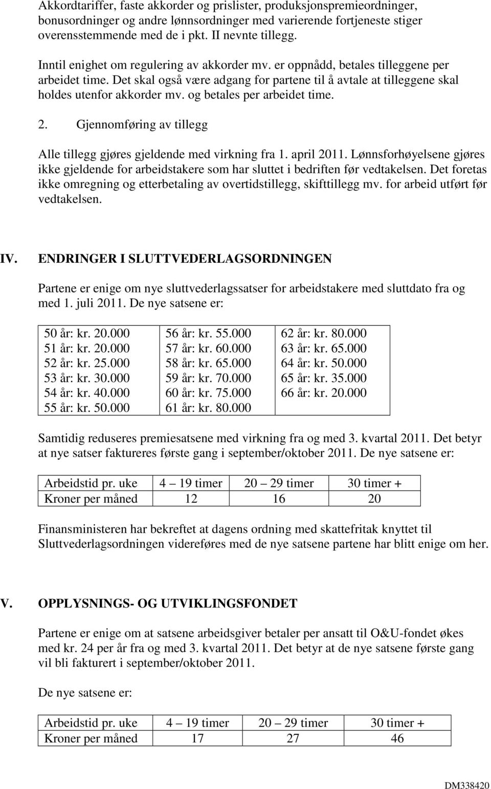 og betales per arbeidet time. 2. Gjennomføring av tillegg Alle tillegg gjøres gjeldende med virkning fra 1. april 2011.