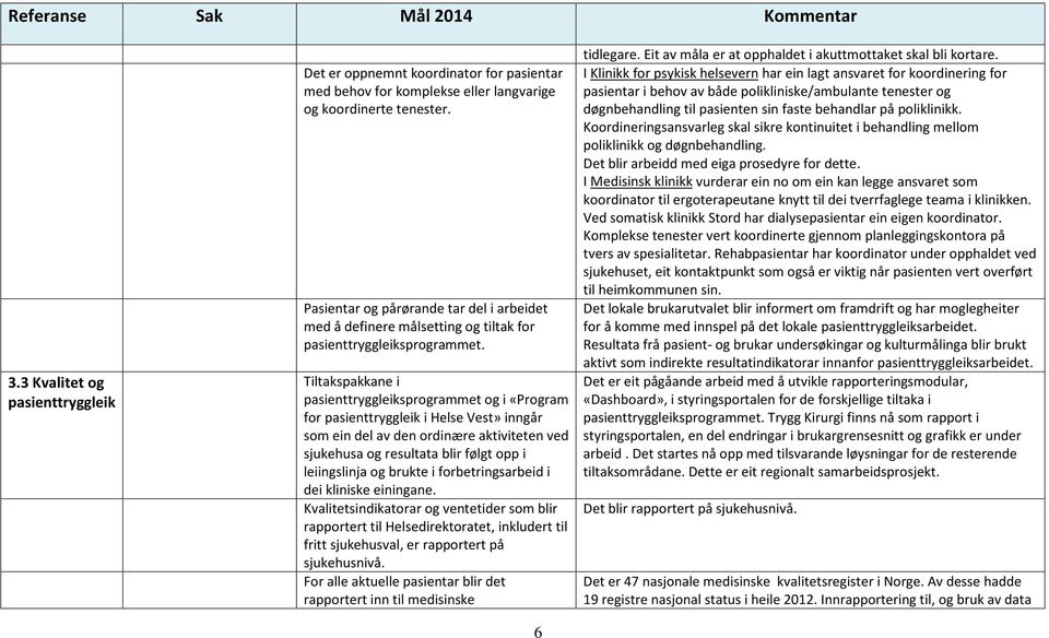 Tiltakspakkane i pasienttryggleiksprogrammet og i «Program for pasienttryggleik i Helse Vest» inngår som ein del av den ordinære aktiviteten ved sjukehusa og resultata blir følgt opp i leiingslinja