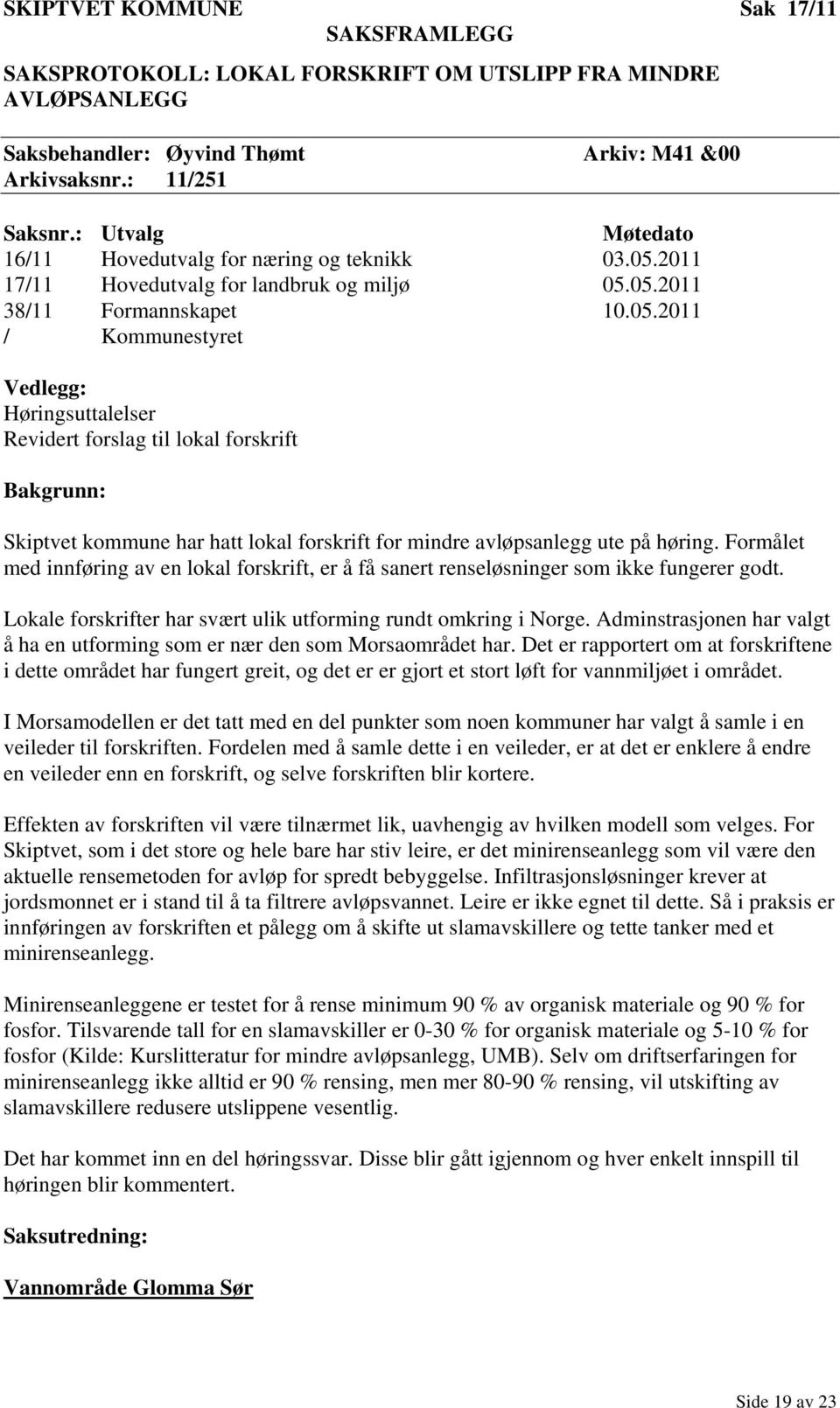 2011 17/11 Hovedutvalg for landbruk og miljø 05.