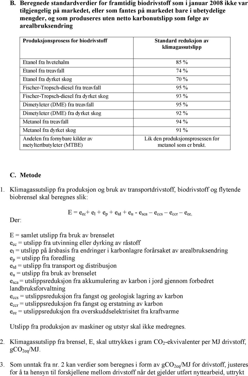 Fischer-Tropsch-diesel fra treavfall 95 % Fischer-Tropsch-diesel fra dyrket skog 93 % Dimetyleter (DME) fra treavfall 95 % Dimetyleter (DME) fra dyrket skog 92 % Metanol fra treavfall 94 % Metanol