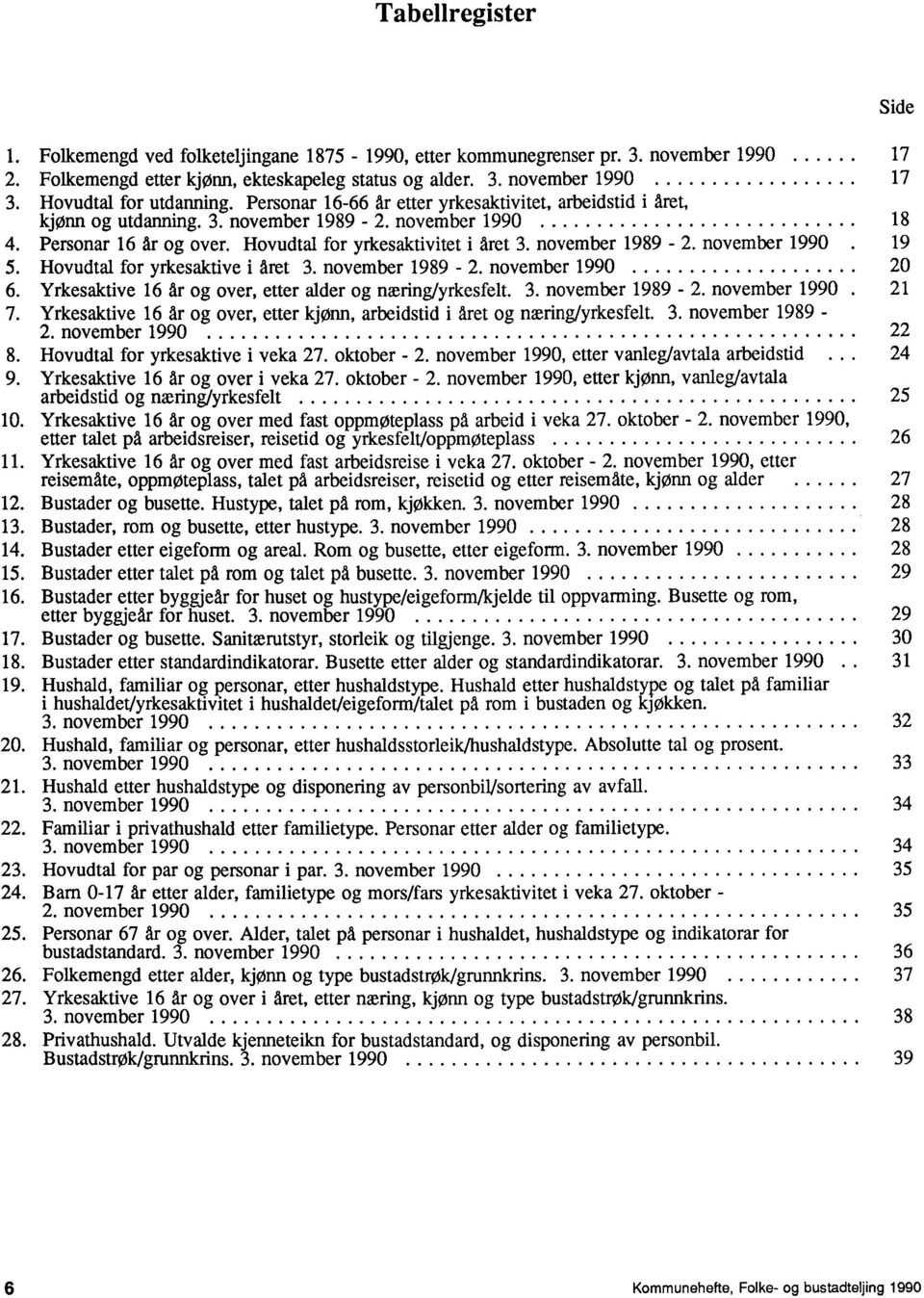 Hovudtal for yrkesaktivitet i året 3. november 1989-2. november 1990 19 5. Hovudtal for yrkesaktive i året 3. november 1989-2. november 1990 20 6.