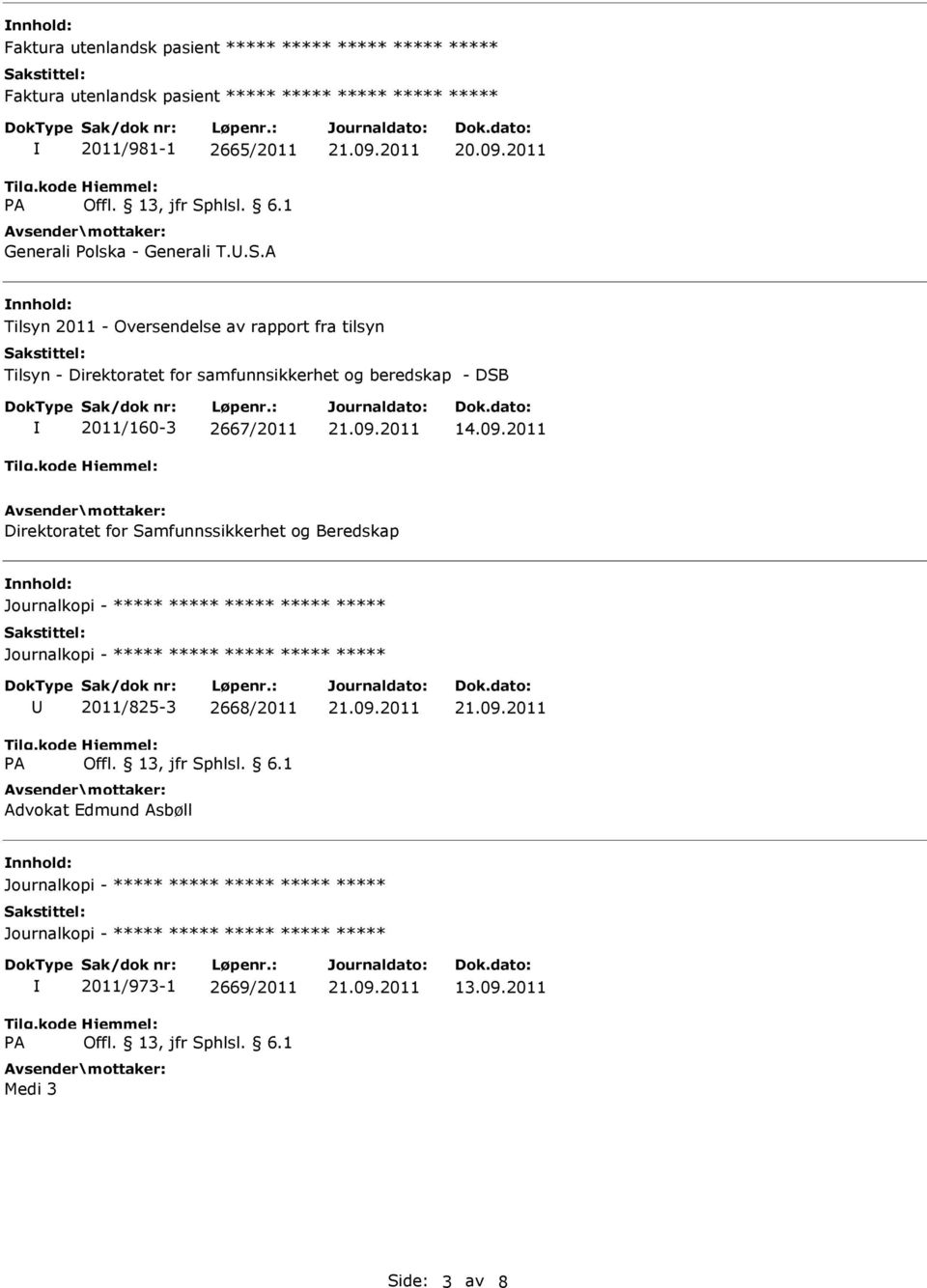 2011 Tilsyn 2011 - Oversendelse av rapport fra tilsyn Tilsyn - Direktoratet for samfunnsikkerhet og beredskap -