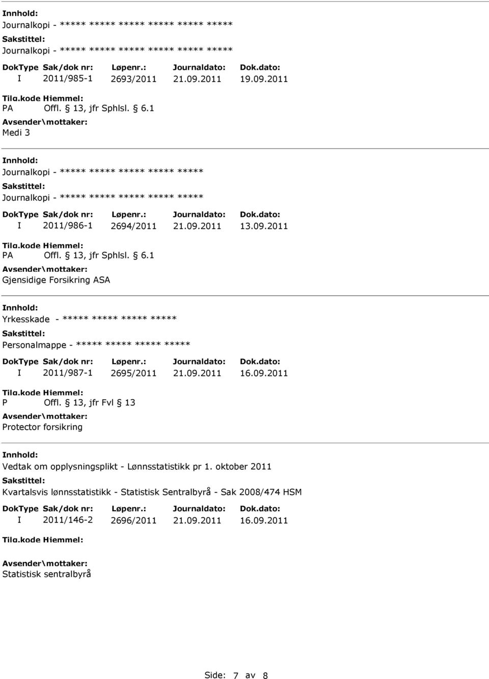 ***** ***** ***** ***** 2011/987-1 2695/2011 rotector forsikring 16.09.