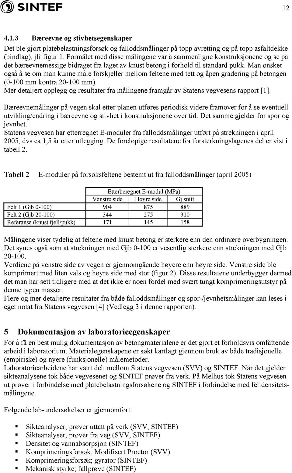 Man ønsket også å se om man kunne måle forskjeller mellom feltene med tett og åpen gradering på betongen (0-100 mm kontra 20-100 mm).