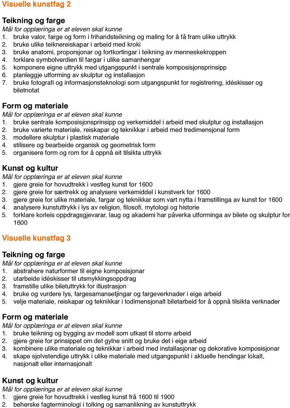 komponere eigne uttrykk med utgangspunkt i sentrale komposisjonsprinsipp 6. planleggje utforming av skulptur og installasjon 7.